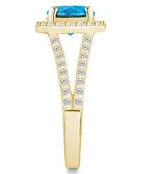 Macy's Blue Topaz (2-3/8 ct. t.w.) and Diamond (1/2 Halo Ring 14K Yellow Gold