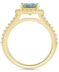 Macy's Aquamarine (1-7/8 ct. t.w.) and Diamond (1/2 Halo Ring 14K Yellow Gold