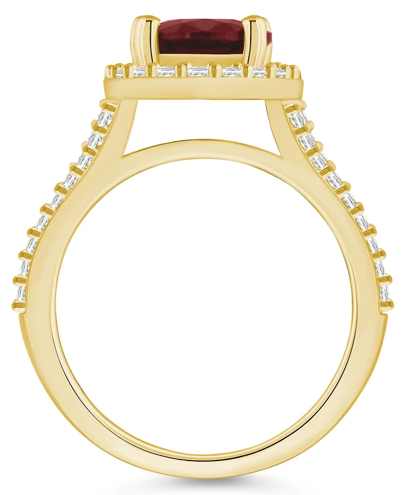 Macy's Garnet (3-1/10 ct. t.w.) and Diamond (3/4 Halo Ring 14K Yellow Gold
