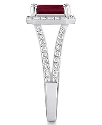 Macy's Garnet (2 ct. t.w.) and Diamond (1/2 Halo Ring 14K White Gold