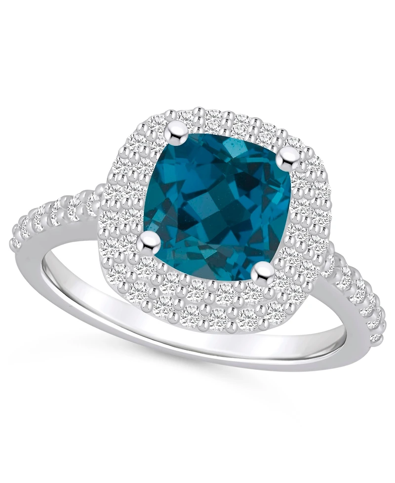 Macy's London Blue Topaz and Diamond Accent Halo Ring 14K White Gold