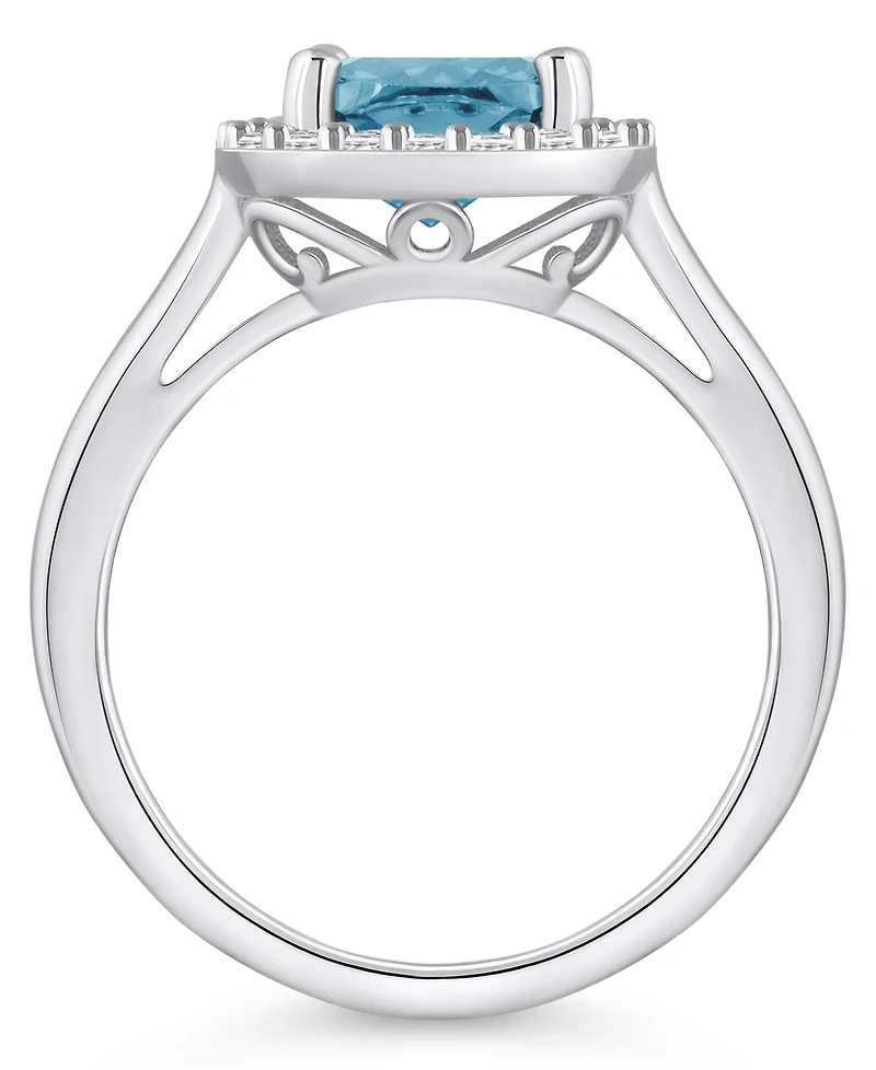 Macy's Aquamarine (2 ct. t.w.) and Diamond (1/4 Halo Ring 14K White Gold
