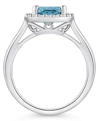 Macy's Aquamarine (2 ct. t.w.) and Diamond (1/4 Halo Ring 14K White Gold