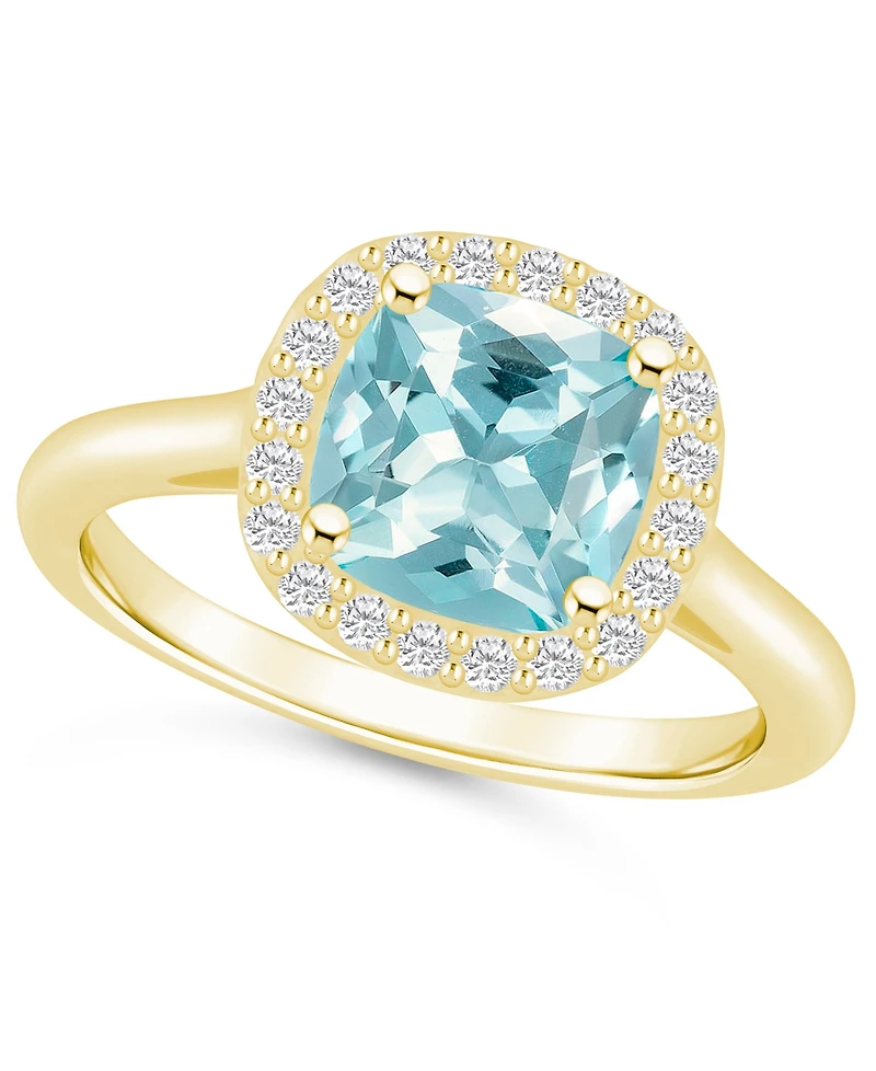 Macy's Aquamarine (2 ct. t.w.) and Diamond (1/4 Halo Ring 14K Yellow Gold