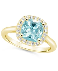 Macy's Aquamarine (2 ct. t.w.) and Diamond (1/4 Halo Ring 14K Yellow Gold