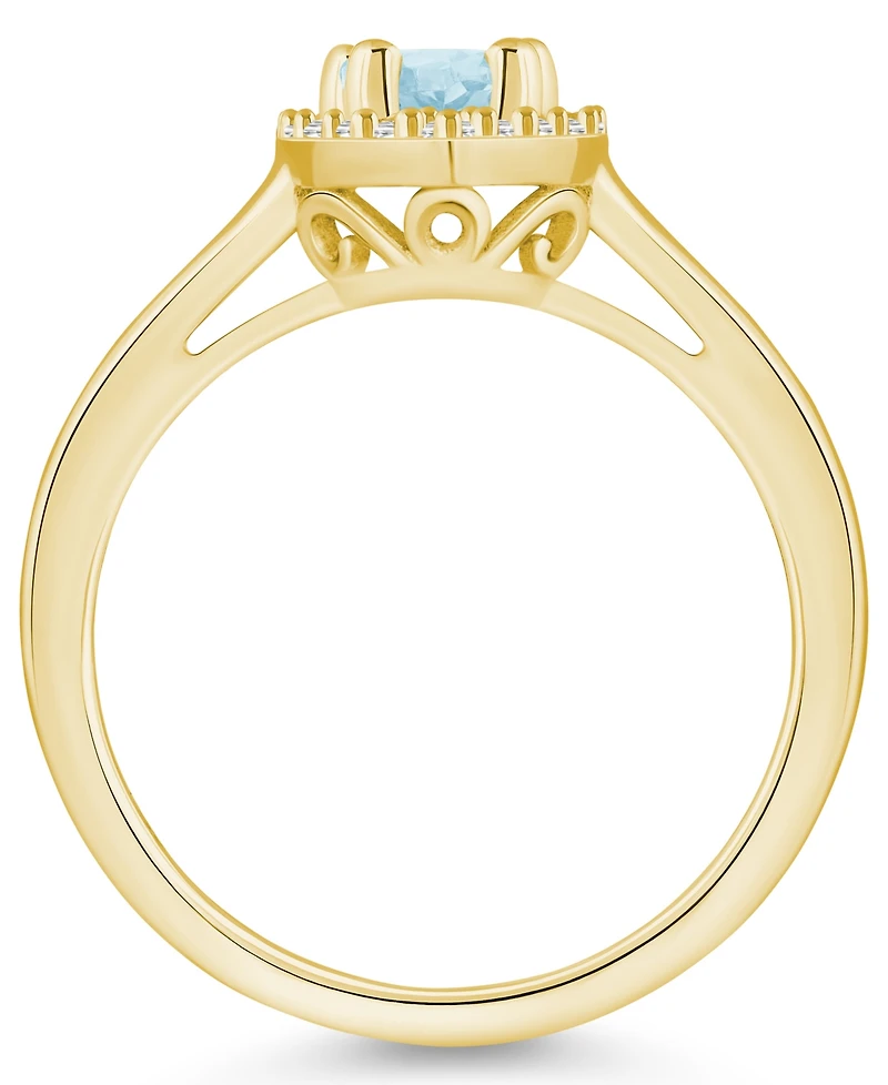 Macy's Aquamarine (3/4 ct. t.w.) and Diamond (1/5 Halo Ring 14K Yellow Gold