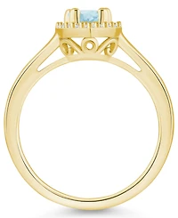 Macy's Aquamarine (3/4 ct. t.w.) and Diamond (1/5 Halo Ring 14K Yellow Gold