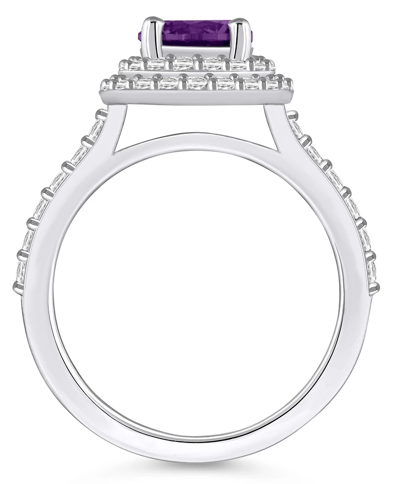 Macy's Amethyst and Diamond Accent Halo Ring 14K White Gold