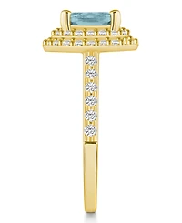 Macy's Aquamarine and Diamond Accent Halo Ring 14K Yellow Gold