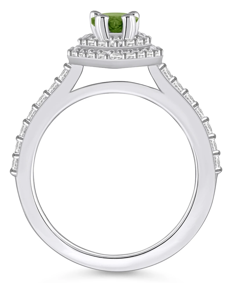 Macy's Peridot and Diamond Accent Halo Ring 14K White Gold
