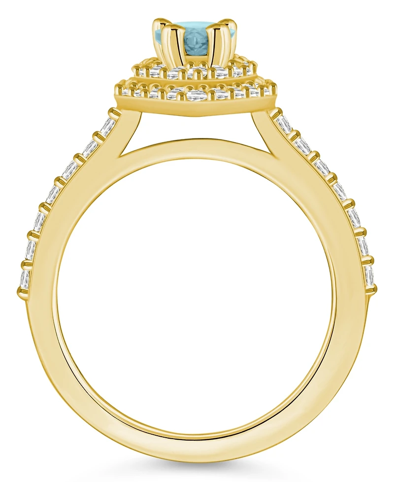 Macy's Aquamarine and Diamond Accent Halo Ring 14K Yellow Gold