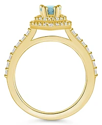 Macy's Aquamarine and Diamond Accent Halo Ring 14K Yellow Gold