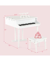Costway 30 Key Classical Kids Piano Wooden Musical Instrument Toy w/ Stand & Stool
