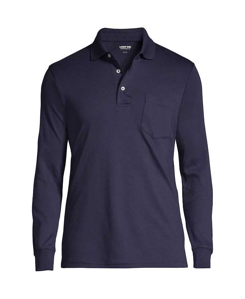 Lands' End Big & Tall Long Sleeve Cotton Supima Polo Shirt with Pocket