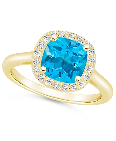 Macy's Blue Topaz (2-3/4 ct. t.w.) and Diamond (1/4 Halo Ring 14K Yellow Gold