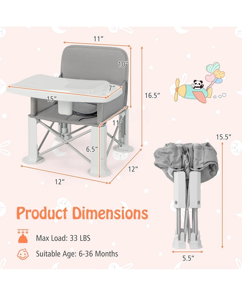 Costway Baby Travel Booster Seat with Double Tray Portable Folding Dining Chair