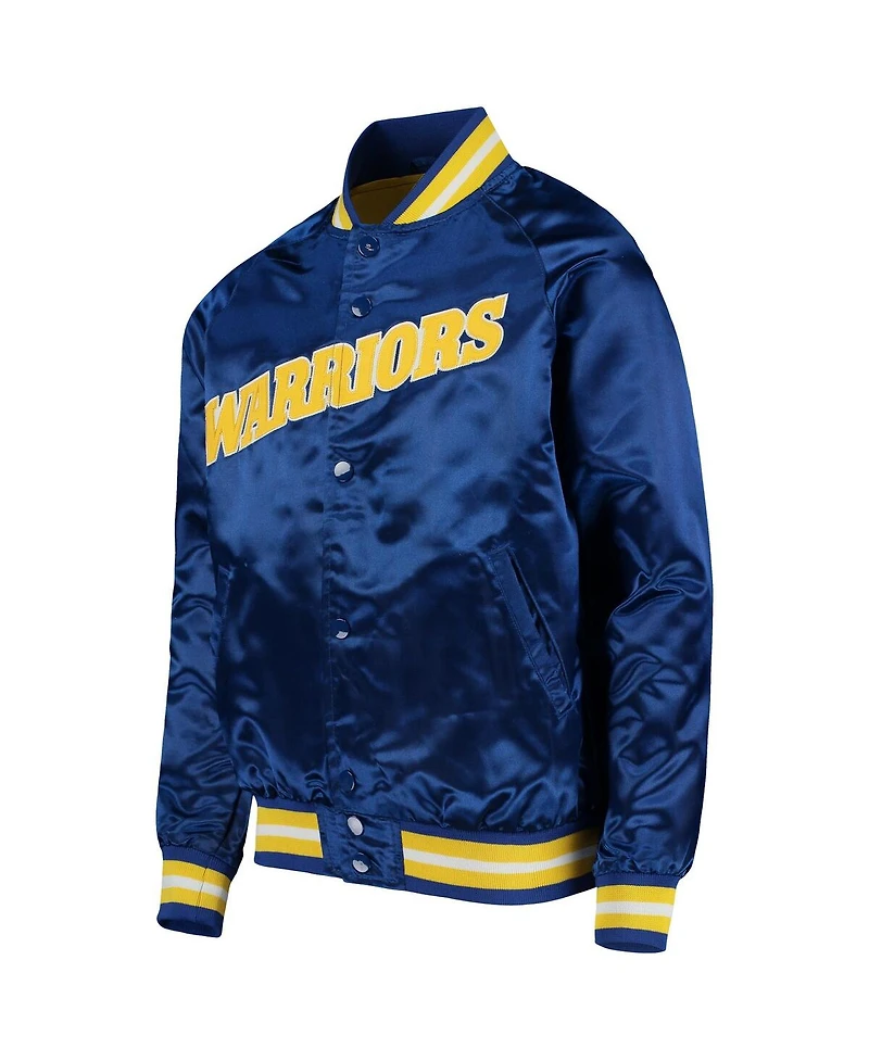 Big Boys Mitchell & Ness Royal Golden State Warriors Hardwood Classics Satin Raglan Full-Snap Jacket