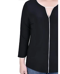 Ny Collection Women's 3/4 Sleeve Piped Top
