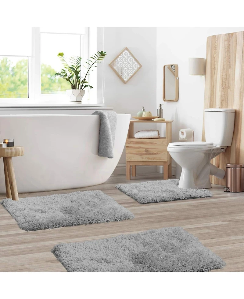 3 Piece Ultra Soft Non Slip Shaggy Bath Rug - Small, Medium & Contour