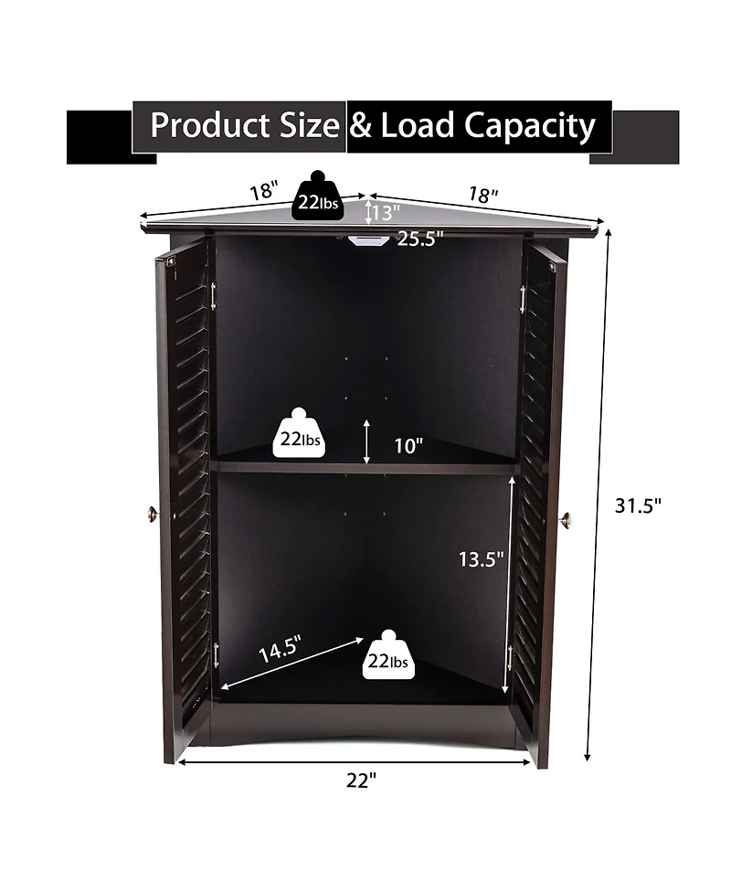 Storage Cabinet Freestanding Floor Cabinet Bathroom w/ Shutter Door