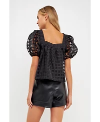 English Factory Women's Organza Gridded Square Neck Crop Top