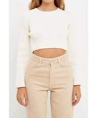 English Factory Women's Cropped Ribbed Knit Sweater