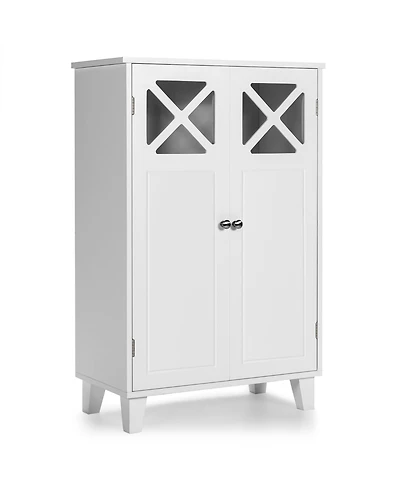 Bathroom Cabinet Wooden Storage Cabinet Free Standing w/ Double Doors