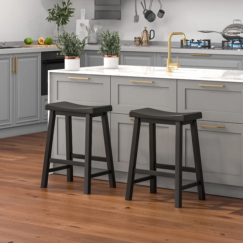 Costway Set of 2 Saddle Bar Stools Counter Height Dining Chairs with Wooden Legs