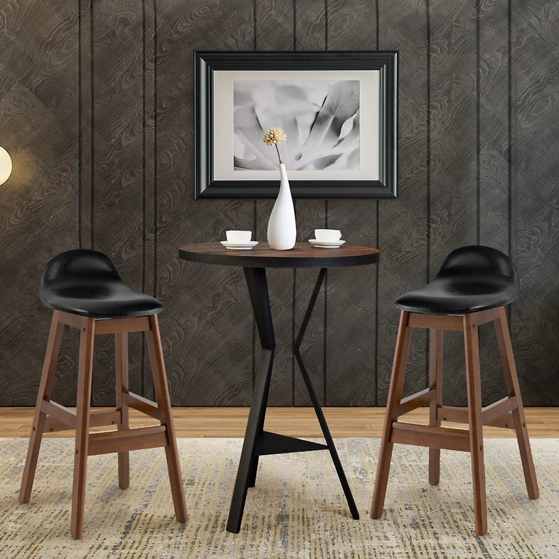 Set of 2 Upholstered Pu Leather Barstools 27.5'' Wooden Dining Chairs