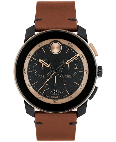 Movado Men's Bold TR90 Swiss Quartz Chronograph Cognac Leather Watch 44mm