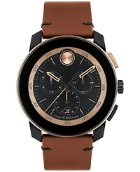 Movado Men's Bold TR90 Swiss Quartz Chronograph Cognac Leather Watch 44mm