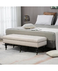 Homcom Upholste Ottoman Rolling Button-Tufted Accent Bench with Nailhead Trim