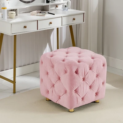 Streamdale Pink Velvet Ottoman Elegant Accent