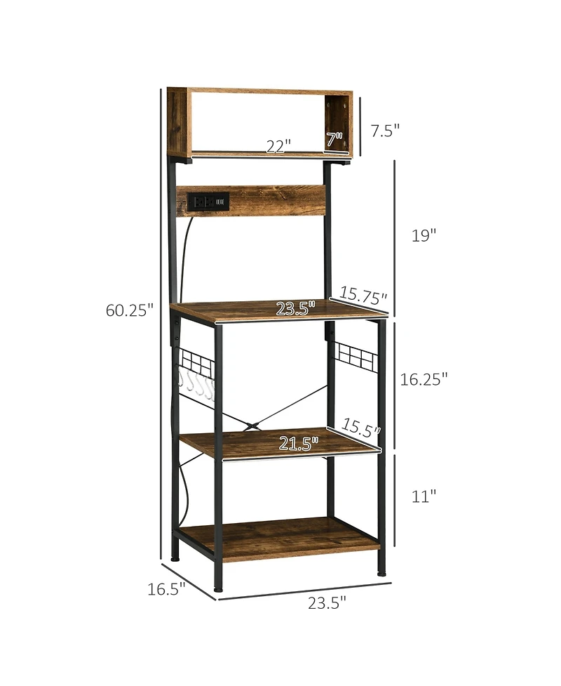 Homcom Baker's Rack with Power Outlet, Usb Charger, Microwave Sd,