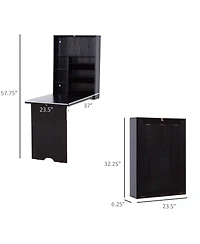 Homcom Wall Mounted Fold Out Convertible Desk, Multi-Function Floating Desk with Storage Shelf for Home Office, Espresso Brown