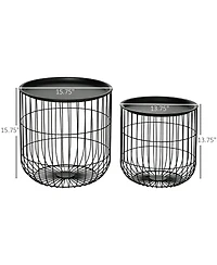 Homcom Stacking Nesting Tables, Round Coffee Table Set of 2, Black
