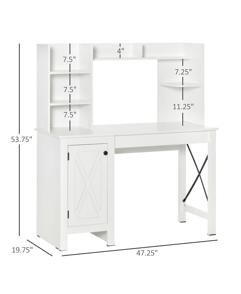 Homcom Farmhouse Computer Desk with Hutch and Cabinet, Home office Desk with Storage, for Study, White