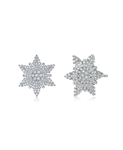 Cubic Zirconia White Gold Plated Sterling Silver Star Shape Stud Earring