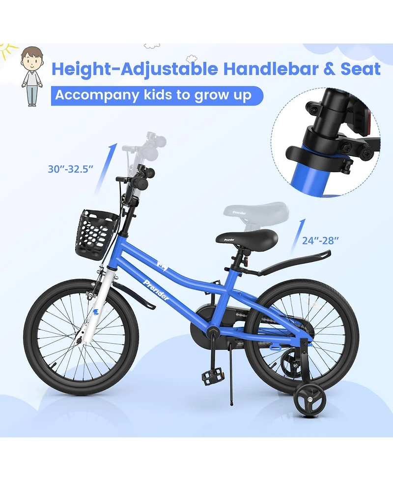 18'' Kid's Bike with Removable Training Wheels & Basket for 4-8 Years Old