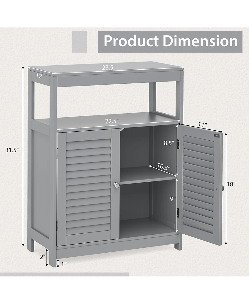 Bathroom Floor Cabinet Storage Organizer with Open Shelf & Double Shutter Door