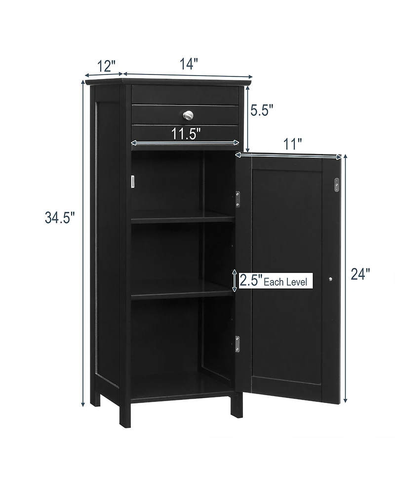 Bathroom Floor Cabinet Wooden Storage Organizer Free-Standing w/ Drawer & Shelf