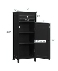 Bathroom Floor Cabinet Wooden Storage Organizer Free-Standing w/ Drawer & Shelf