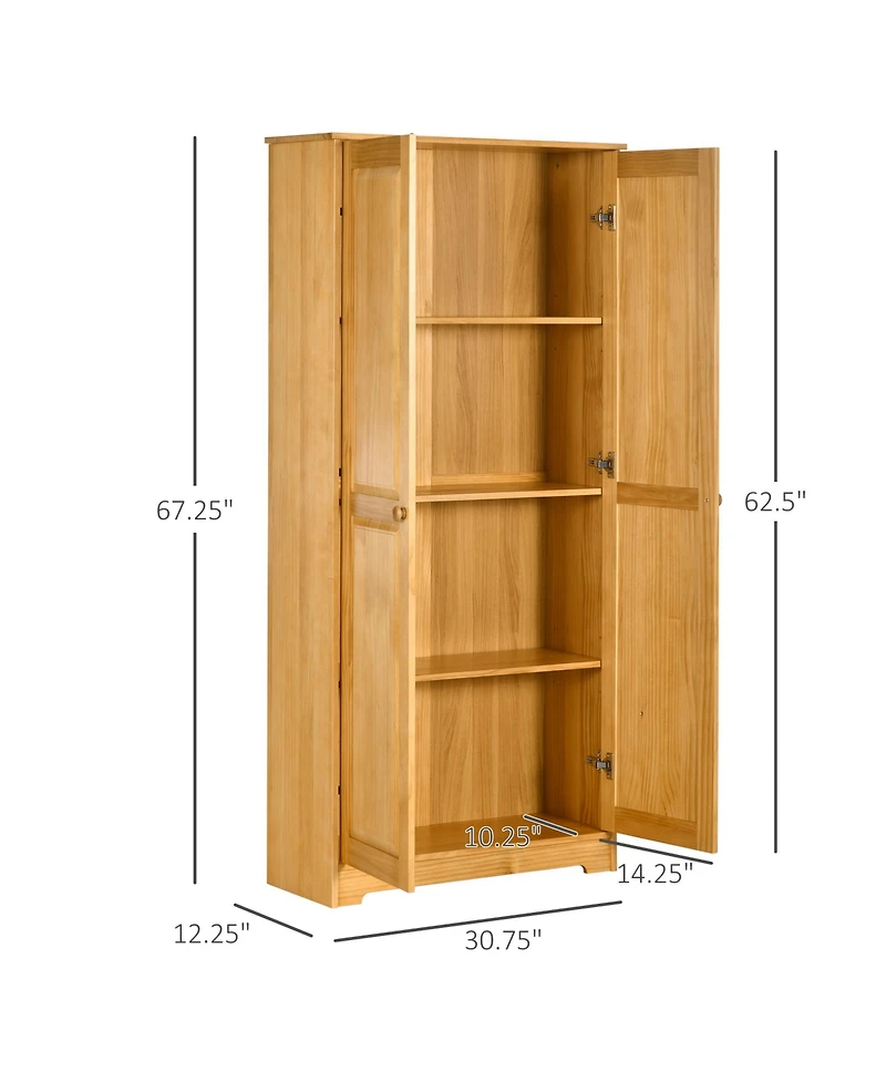 Homcom 67" Pinewood Kitchen Pantry Storage Cabinet with 2 Doors, Brown