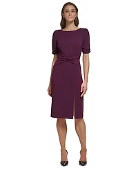 Dkny Women's Puff-Sleeve Twisted-Front Side-Slit Dress