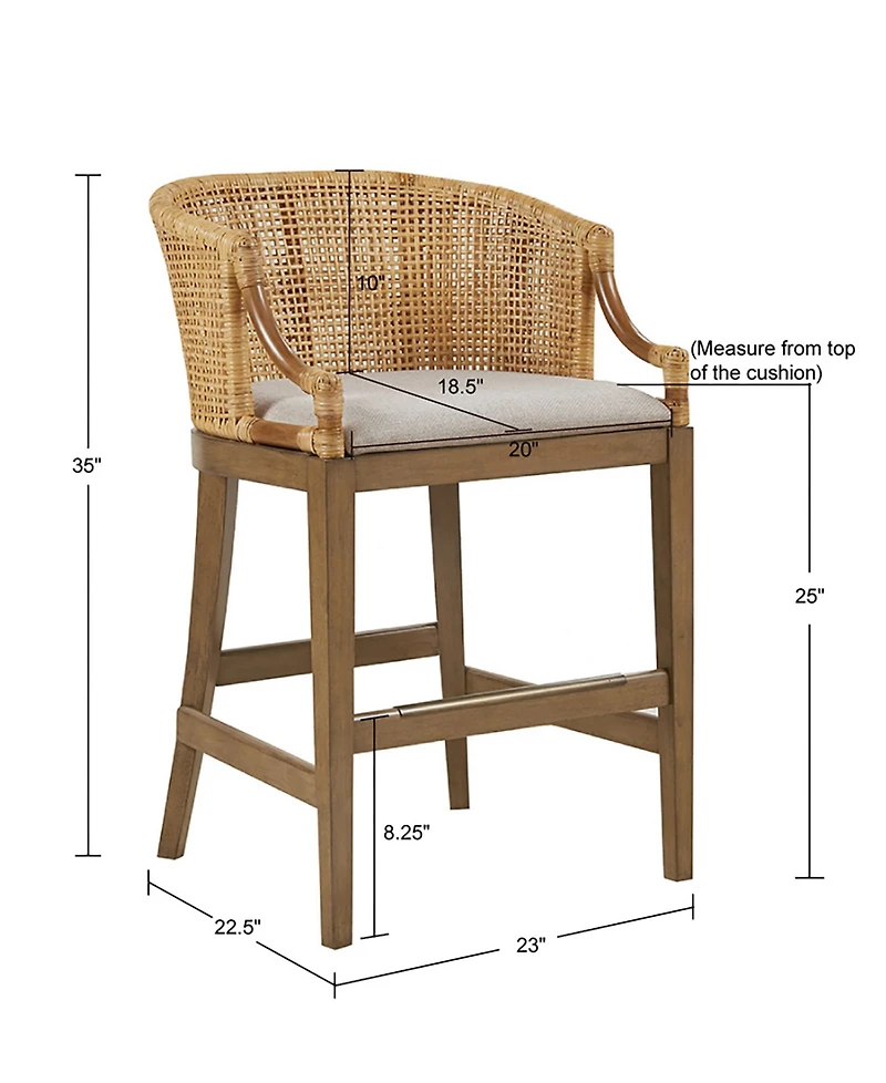 Martha Stewart Playa 23" Handcrafted Rattan Solid Wood Counter Stool