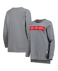 Women's Pressbox Gray Wisconsin Badgers Pinehurst Chenille Raglan Pullover Sweatshirt
