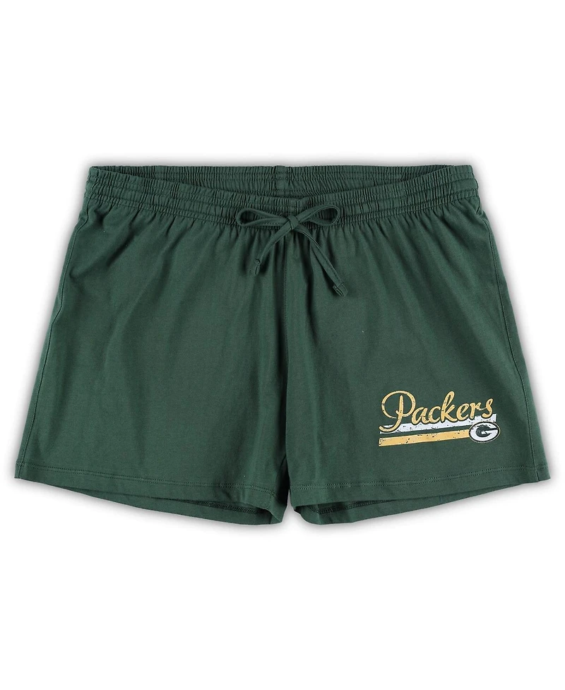 Women's Concepts Sport White, Green Bay Packers Plus Downfield T-shirt and Shorts Sleep Set