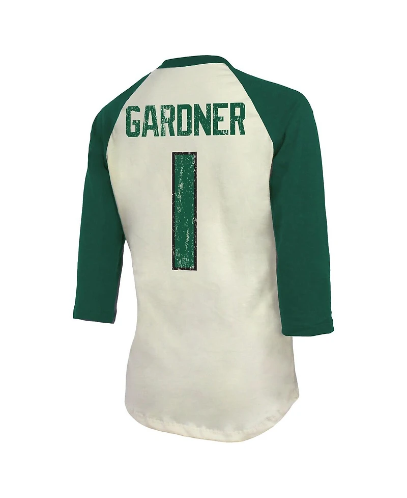 Women's Majestic Threads Ahmad Sauce Gardner Cream, Green New York Jets Player Name and Number Raglan 3/4-Sleeve T-shirt