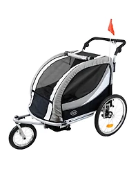 ClevrPlus Deluxe 3-in-1 Double Seat Bike Trailer Stroller Jogger for Kids, Grey