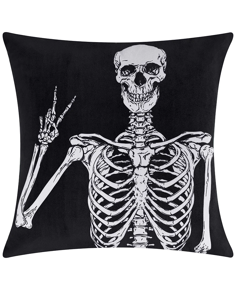 Edie@Home Halloween Velvet Peace Skeleton Decorative Pillow, 18" x 18"